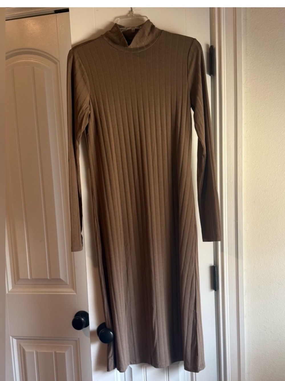 Vero Moda Brown Ribbed Mock Neck Long Sleeve Midi Dress - Womens Small NEW NWOT